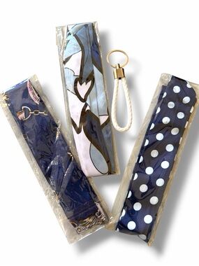 Navy & White 4 Piece Bag Accessories Bundle coastal Keychain Twillie Polka Dots